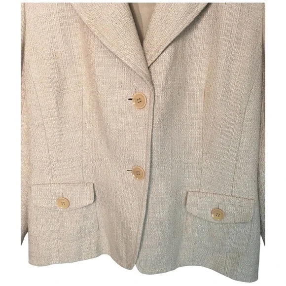 Vintage Talbots Blazer Lined Pockets Notched Collar Career Womens Tan 14 - Picture 2 of 10
